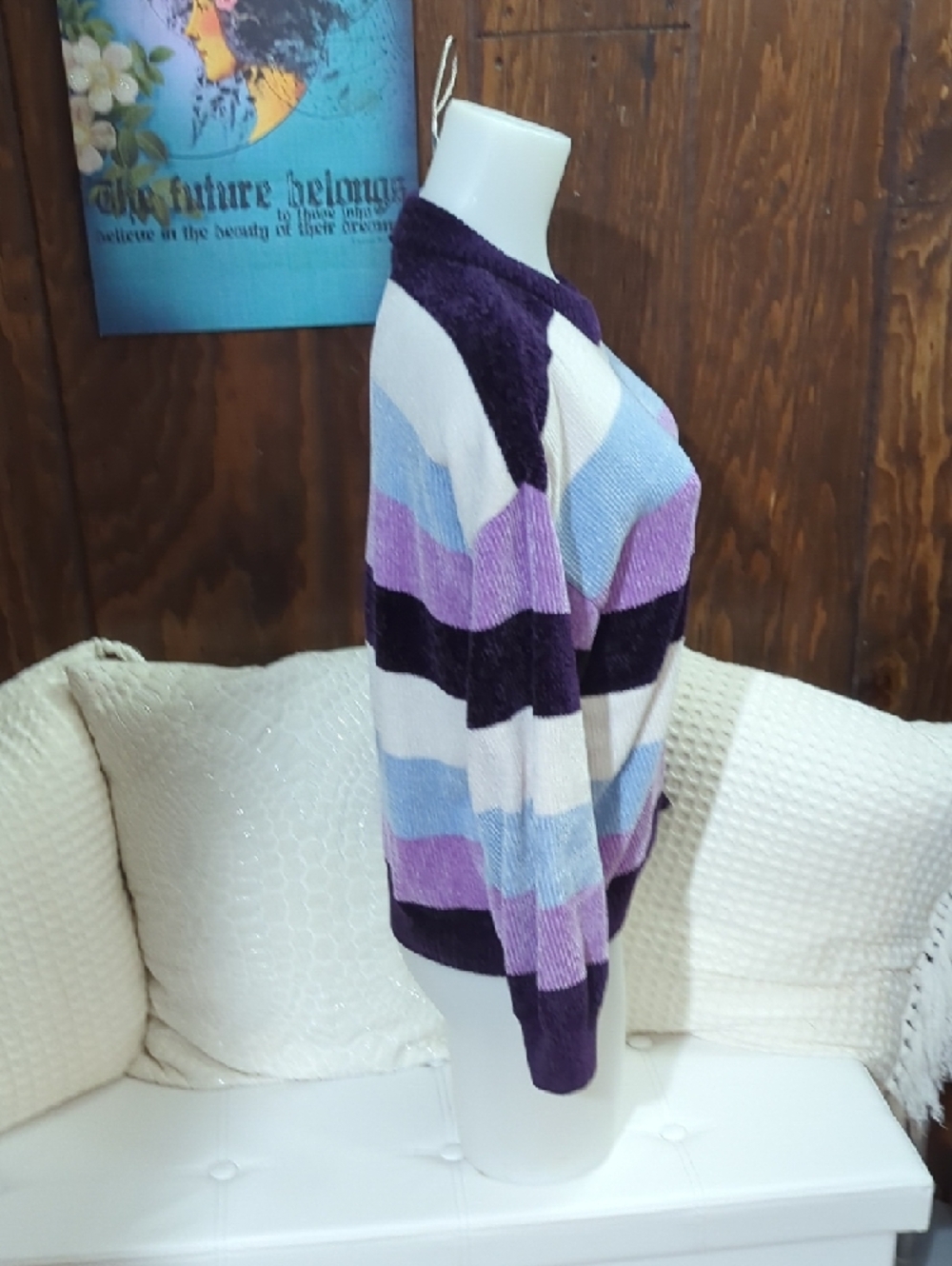 Size S George Striped Velour Crew Neck Sweater โ Cozy Retro Vibes โจ - Picture 5 of 16